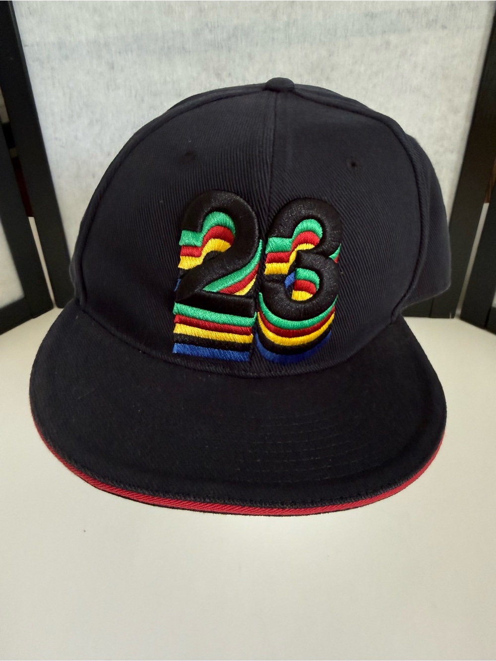 Jordan 23 Rainbow Embroidered Fitted Hat 7 1/2  Black Snapback Collectible